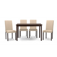 Baxton Studio Andrew 5 PC Dining Set-Beige Fabric Andrew Contemporary Espresso Wood Beige Fabric 5 PC Dining Set